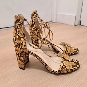 Jessica Simpson Yellow Black Nehah Snakeskin Ankle Tie Sandals Heels Size  6m